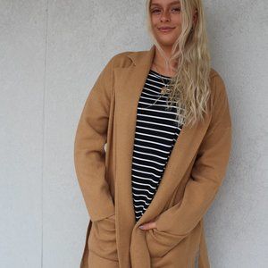 Women's Camel Trench Coat - Classic Open-Front Coat